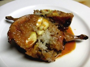 栗のおこわを詰めた　鶉のロースト